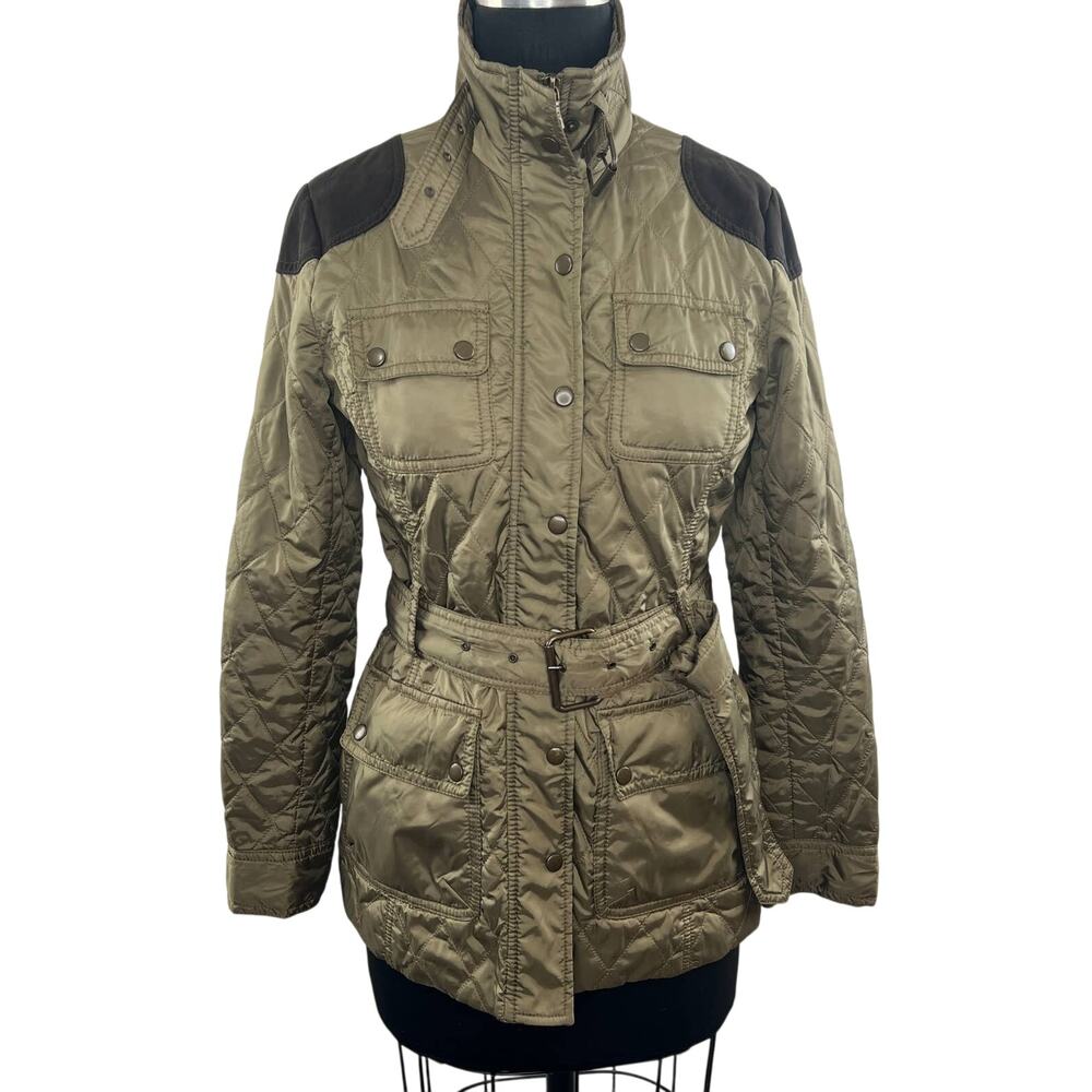 Banana Republic Olive Green Zip Quilted Belted Lightweight Puffer Jacket Sz XS